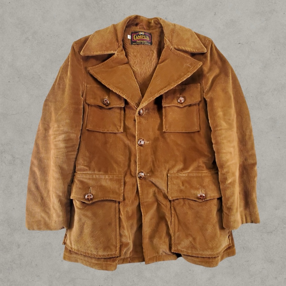 Vintage Campus Jacket Mens 40 Tan Corduroy‎ 70s Rancher Cruiser Sherpa Fur Lined